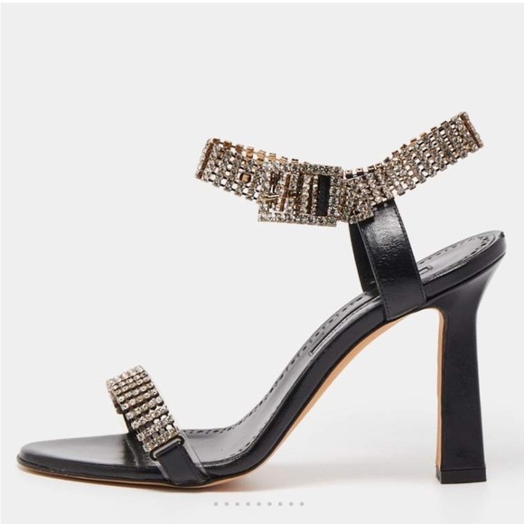 MANOLO BLAHNIK | Bashifa Black Leather Jewel Ankle Bracelet Strap Sandal US 6 - Picture 1 of 14